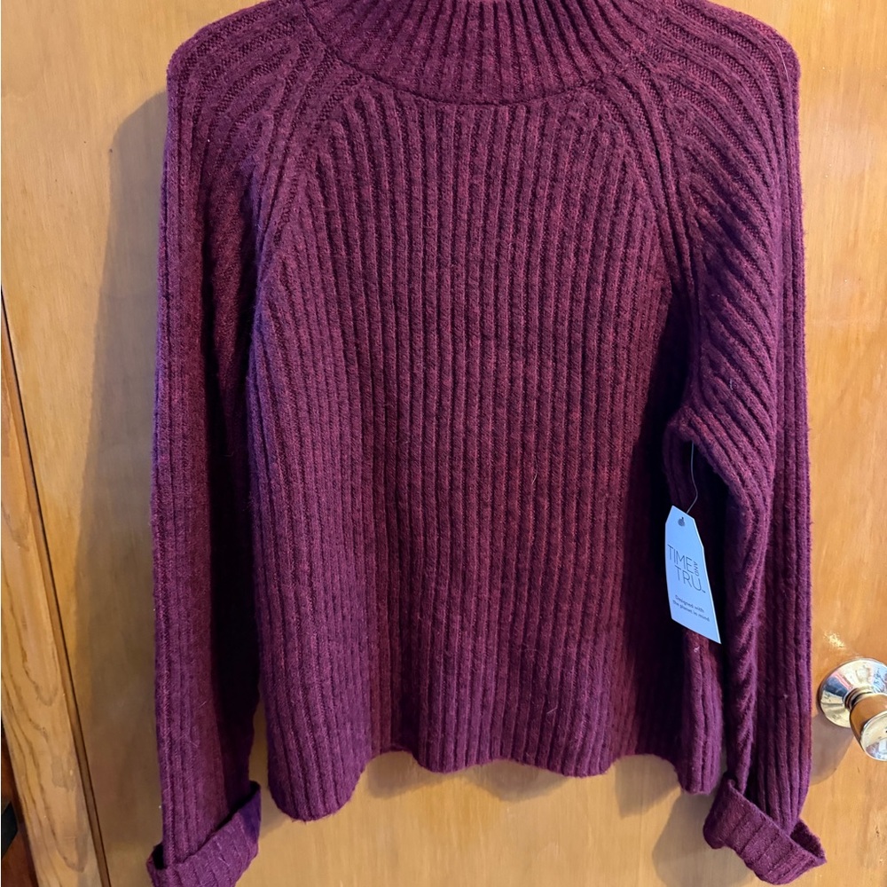 NWT time and true  Knit mock Turtleneck Sweater - Burgundy